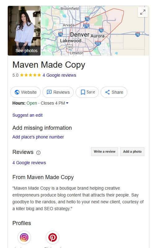 google business profile example